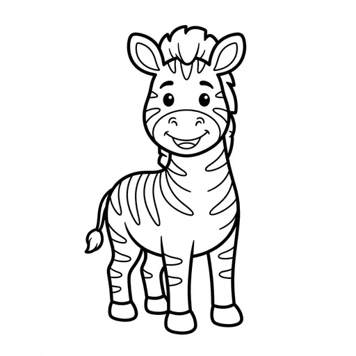 Easy Zebra Coloring Page — Smiling Zebra Standing Tall
