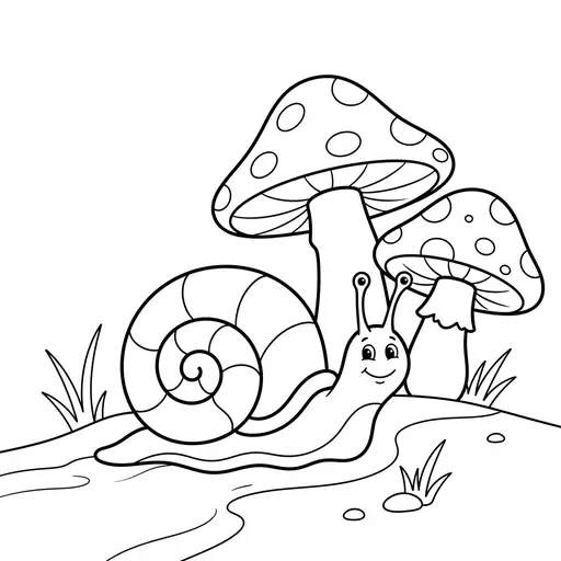 Snail Coloring Page — Crawling Past Mushrooms