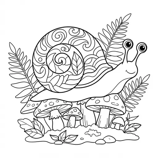 Snail Coloring Page for Adults — Patterned Shell in Forest