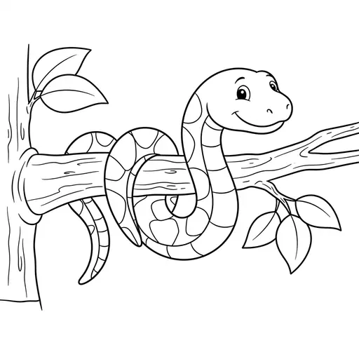 Snake Coloring Page — Coiled Around a Tree Branch