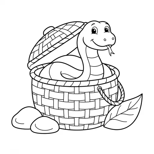 Snake Coloring Page — Peeking Out Of A Basket