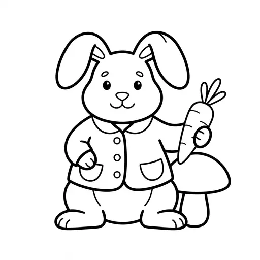 Easy Rabbit Coloring Page — Wearing a Buttoned Jacket Holding a Carrot