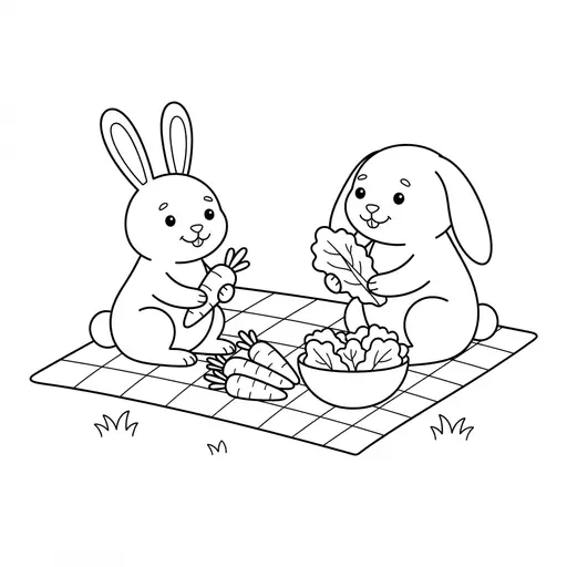 Bunny Coloring Page — Two Bunnies Sharing a Picnic