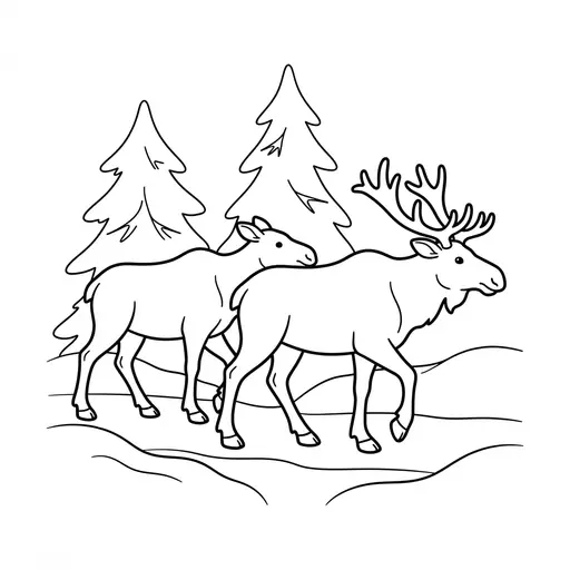 Elk Coloring Page — Walking Through A Snowy Forest