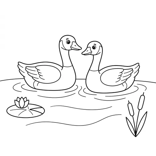 Goose Coloring Page — Swimming on a Pond