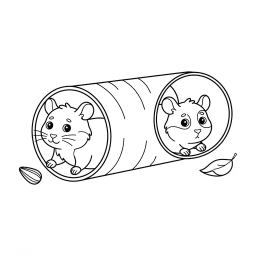 Hamster Coloring Page — Playing in a Cardboard Tunnel