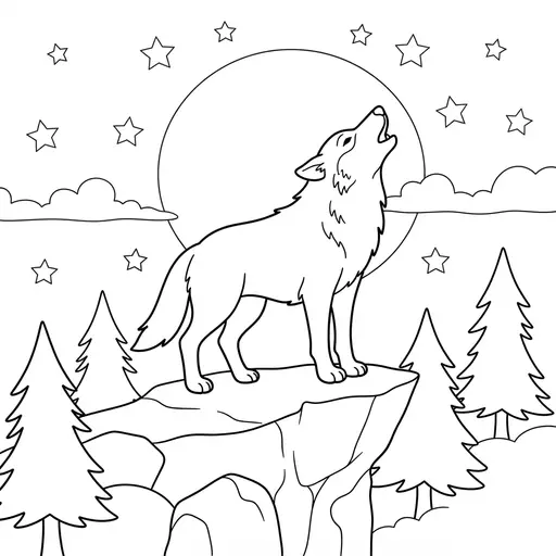 Wolf Coloring Page for Adults — Howling at the Moon