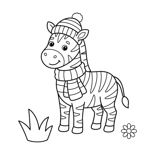 Zebra Coloring Page — Wearing a Winter Hat and Scarf