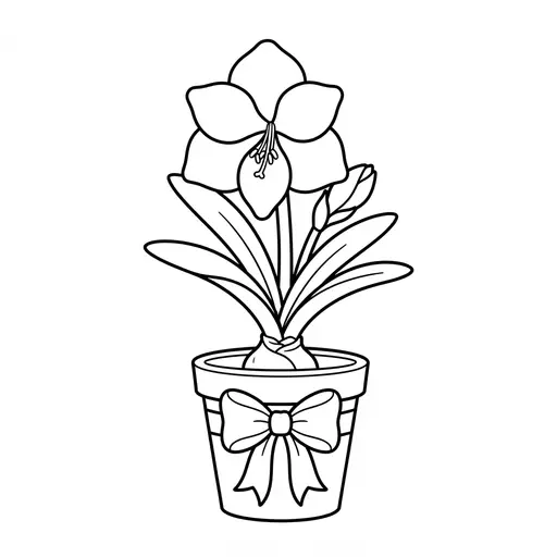 Amaryllis Coloring Page — In a Pot with a Ribbon