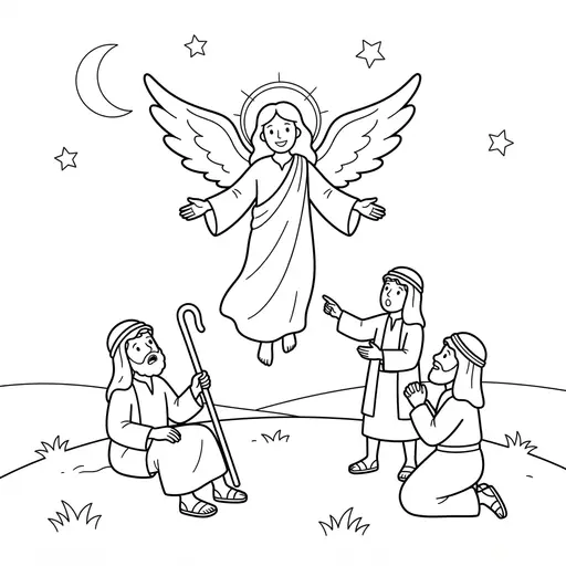 Angel Coloring Page — Appearing to Shepherds at Night