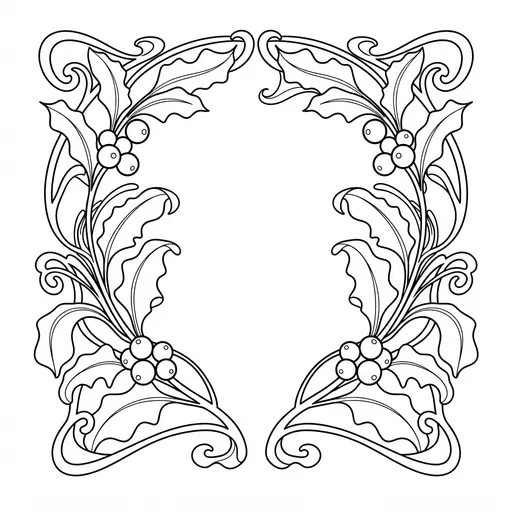 Holly Coloring Page for Adults — Art Nouveau Border