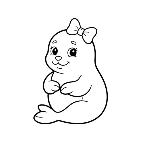 Easy Baby Seal Coloring Page — With a Bow on Its Head
