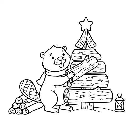 Beaver Coloring Page — Building a Tree Out of Logs