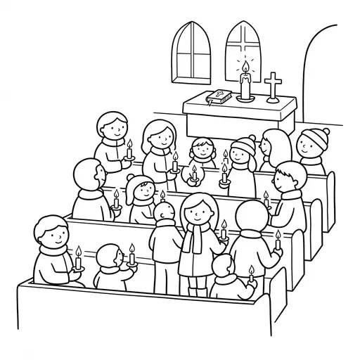 Church Coloring Page — Candlelit Service
