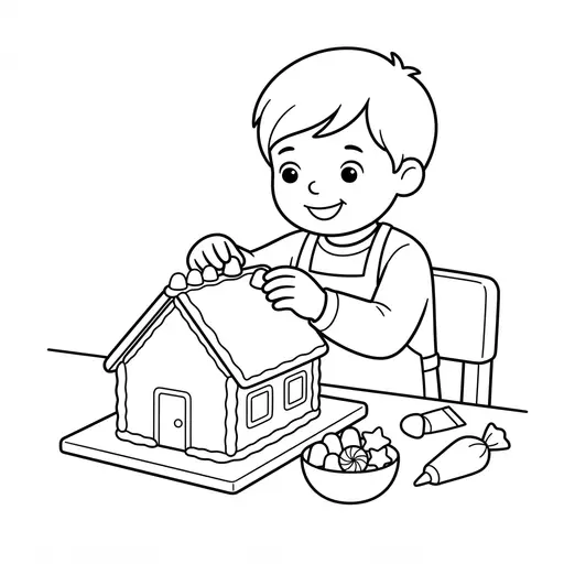 Gingerbread House Coloring Page — Decorating at the Table
