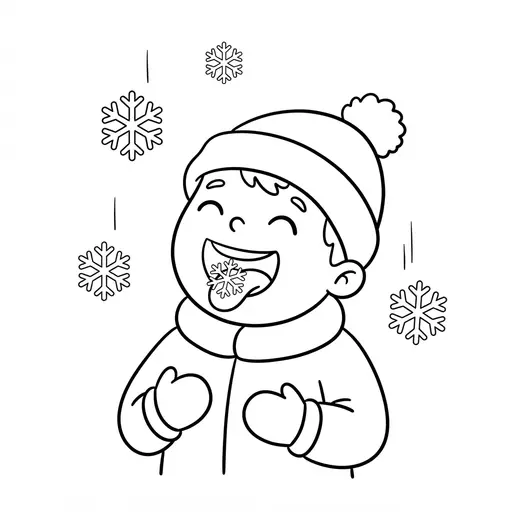 Easy Snowman Coloring Page — Catching Snowflakes on Tongue