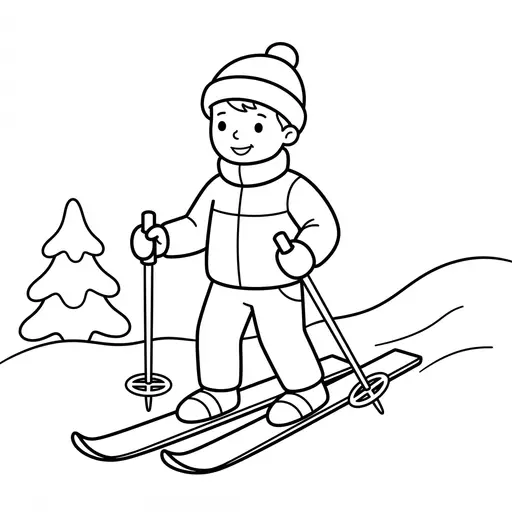 Easy Skier Coloring Page — Standing on Skis in Winter