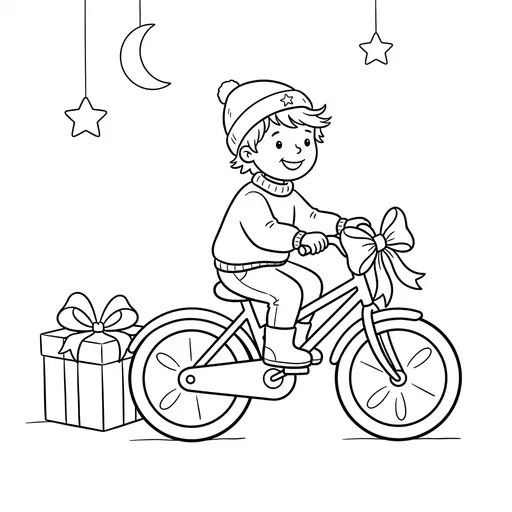 Bicycle Coloring Page — Riding a New Christmas Bike