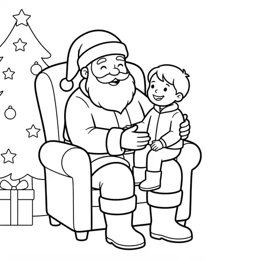 Easy Santa Coloring Page — Sitting on His Lap