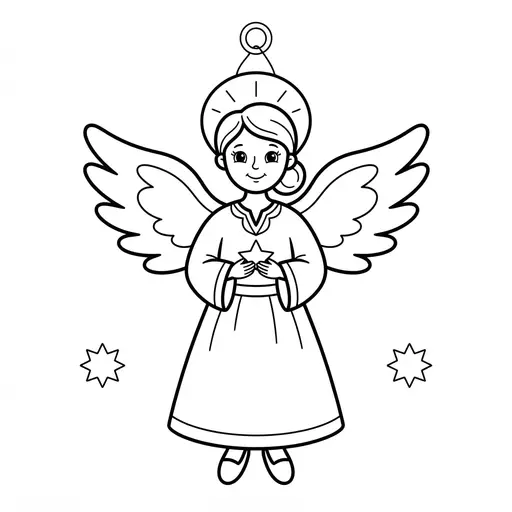 Angel Coloring Page — Ornament With Large Feathered Wings