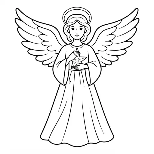 Angel Coloring Page for Adults — Holding a Star in Flowing Robes