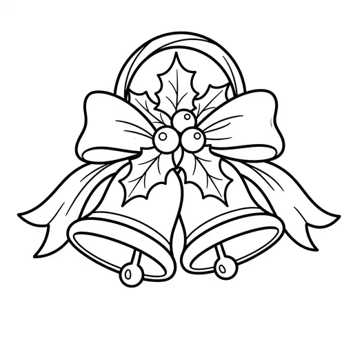 Christmas Bell Coloring Page for Adults — Decorated With Ribbons and Holly