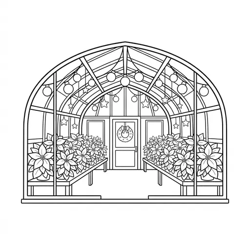 Greenhouse Coloring Page for Adults — Filled With Poinsettias