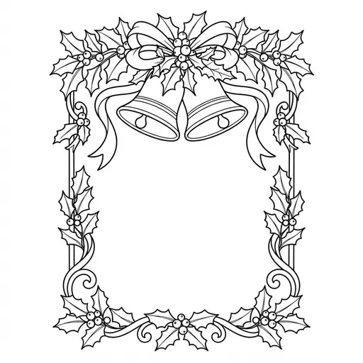 Frame Coloring Page for Adults — With Holly and Bells