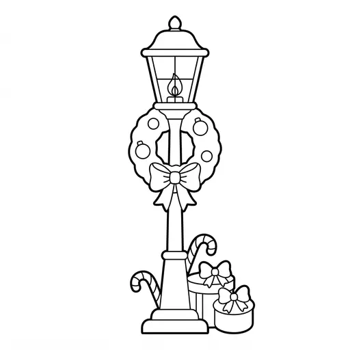 Easy Lamp Post Coloring Page — With a Festive Wreath