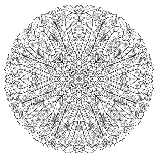 Christmas Mandala Coloring Page for Adults — With Candy Canes and Ornaments