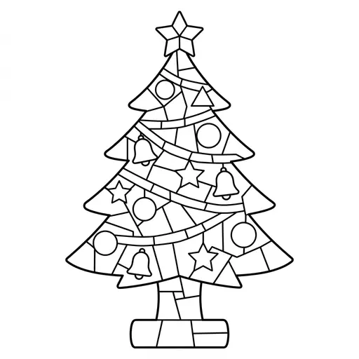 Christmas Tree Coloring Page for Adults — Made of Geometric Mosaic Tiles