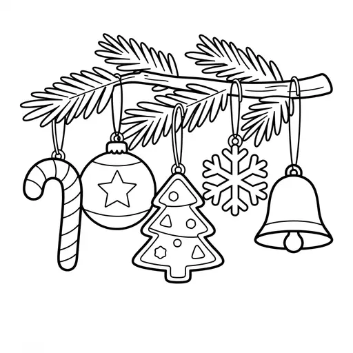 Christmas Ornament Coloring Page — Hanging From a Pine Branch