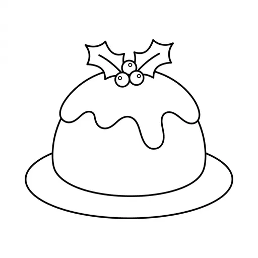 Easy Christmas Pudding Coloring Page — Topped with Holly