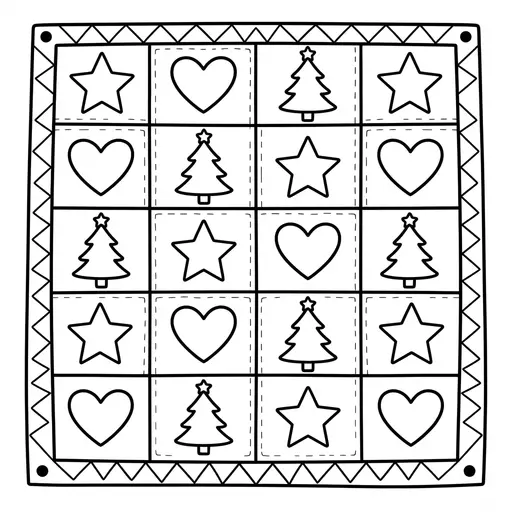 Christmas Quilt Coloring Page for Adults — Pattern with Trees and Stars