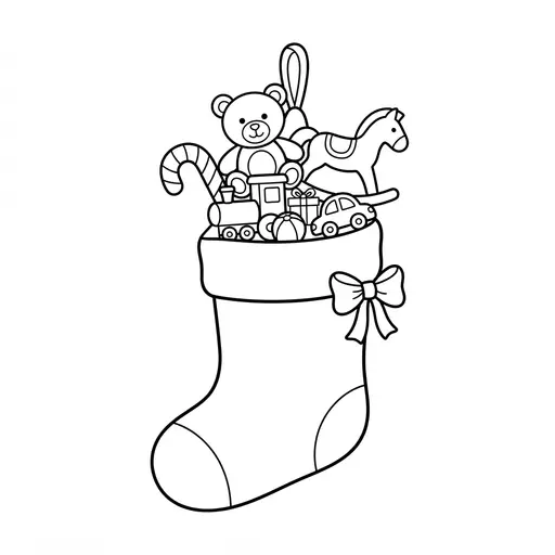 Easy Christmas Stocking Coloring Page — Filled With Toys