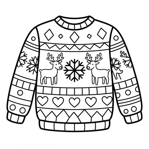 Christmas Sweater Coloring Page for Adults — Knit Pattern With Reindeer And Snowflakes