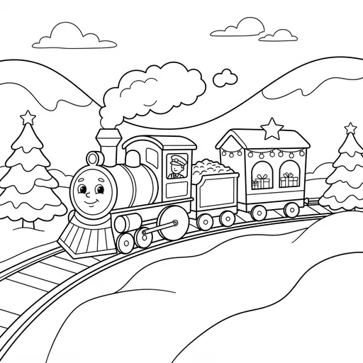 Train Coloring Page — Chugging Through a Snowy Valley