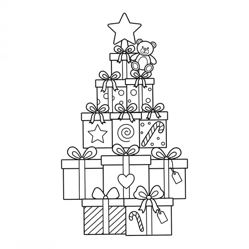 Christmas Tree Coloring Page — Made of Stacked Presents