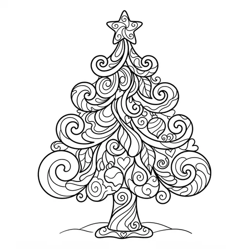Christmas Tree Coloring Page for Adults — Filled with Swirling Patterns