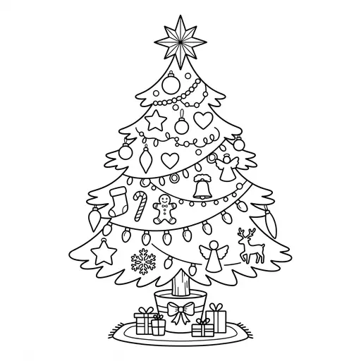 Christmas Tree Coloring Page for Adults — With Dozens of Ornaments and Garlands