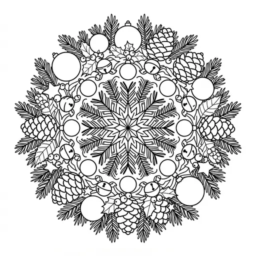 Christmas Wreath Coloring Page for Adults — Mandala with Pine Cones