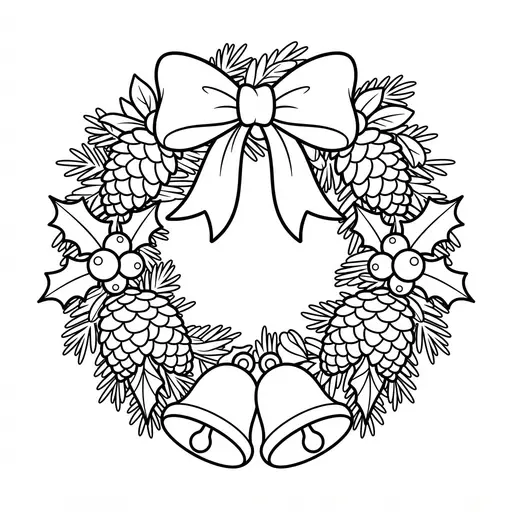 Wreath Coloring Page for Adults — With Pine Cones And Bells