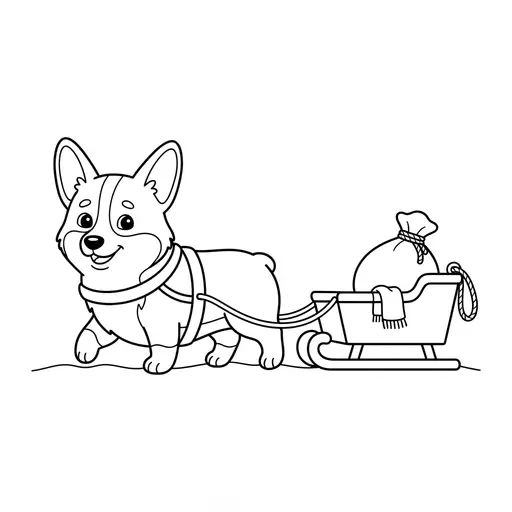 Corgi Coloring Page — Pulling A Little Sleigh