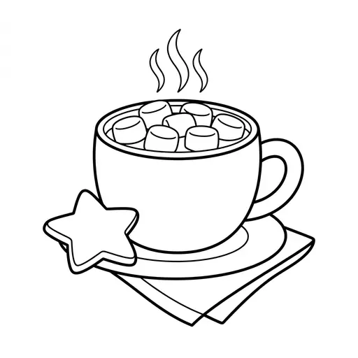 Easy Hot Cocoa Coloring Page — With Marshmallows and a Cookie