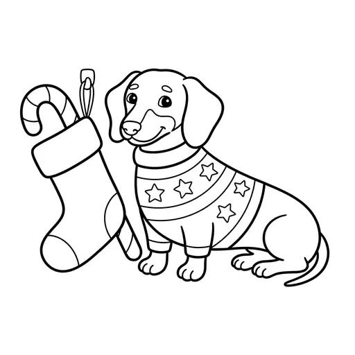 Dachshund Coloring Page — Wearing a Christmas Sweater