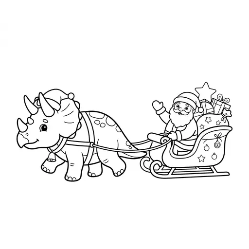 Dinosaur Coloring Page — Pulling Santa's Sleigh
