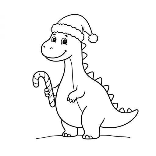 Easy Dinosaur Coloring Page — Wearing a Santa Hat