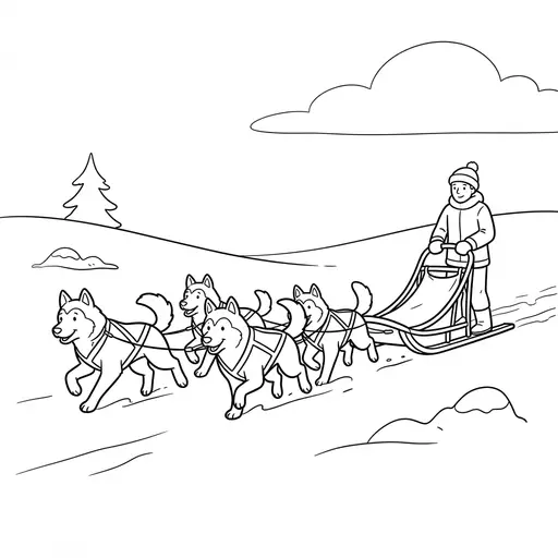 Dog Sled Coloring Page — Racing Through the Snow