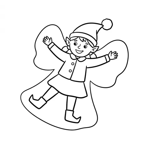 Elf Coloring Page — Making a Snow Angel