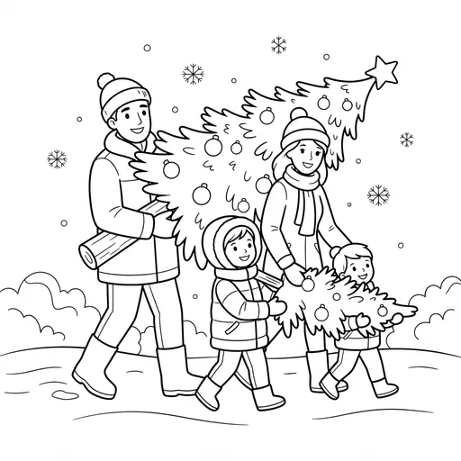 Christmas Tree Coloring Page — Carrying Home Through Falling Snow